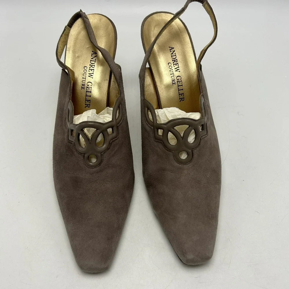 Andrew Geller Heels Womens 10 B Couture Beige Leather Slip On Spain 3